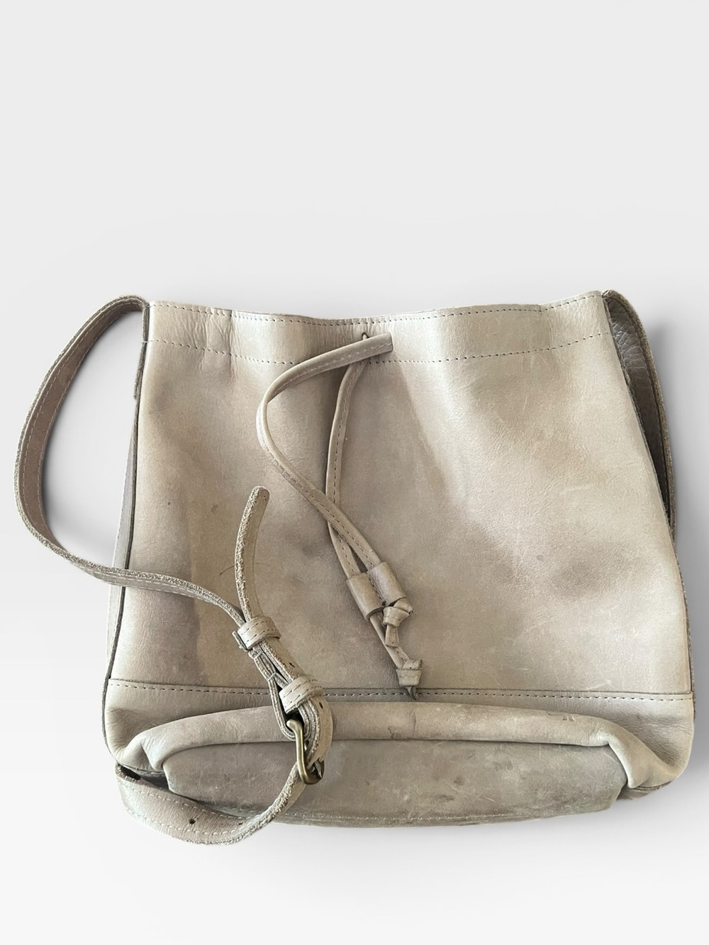 ABLE FashionABLE Gray Taupe Leather Bucket Bag Crossbody Purse Ethiopia - Picture 12 of 13